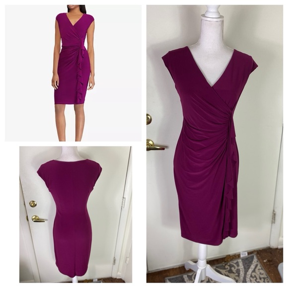 American Living eggplant Purple Women Stretch fitted bodycon ruffle  Dress Sz 6 - Picture 1 of 9
